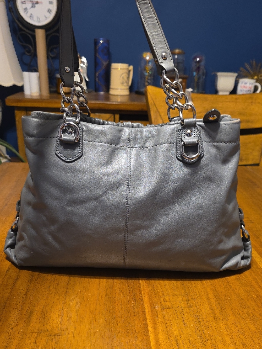 Coach Ashley ruched grey leather satchel handbag, model number F17571 - Picture 3 of 16
